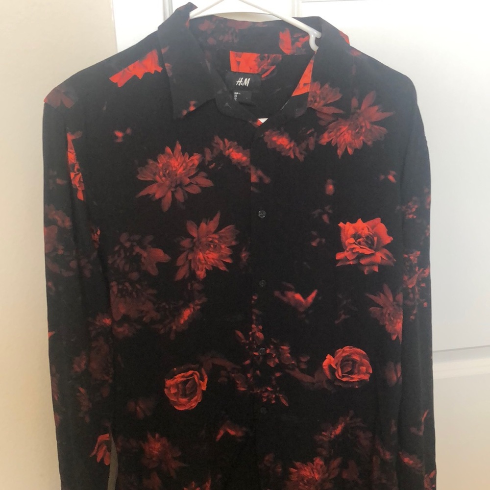 Black button up with rose prints